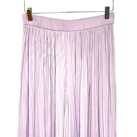 Zara Lilac Pleated Wide Legged High Waisted Floaty Palazzo Trousers Open Hem M - Picture 7 of 12
